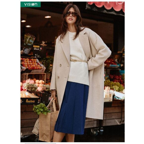 SIMONS pleated wool blend midi skirt, navy, sz 10 - Picture 1 of 9